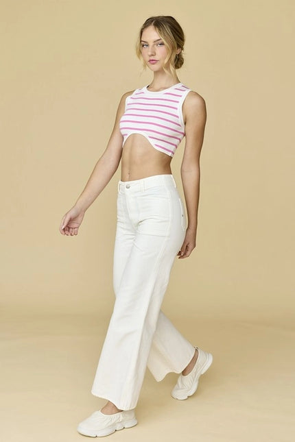 Annalise Sleeveless Stripe Cropped Top White/Pink-TOP-Papermoon-Urbanheer