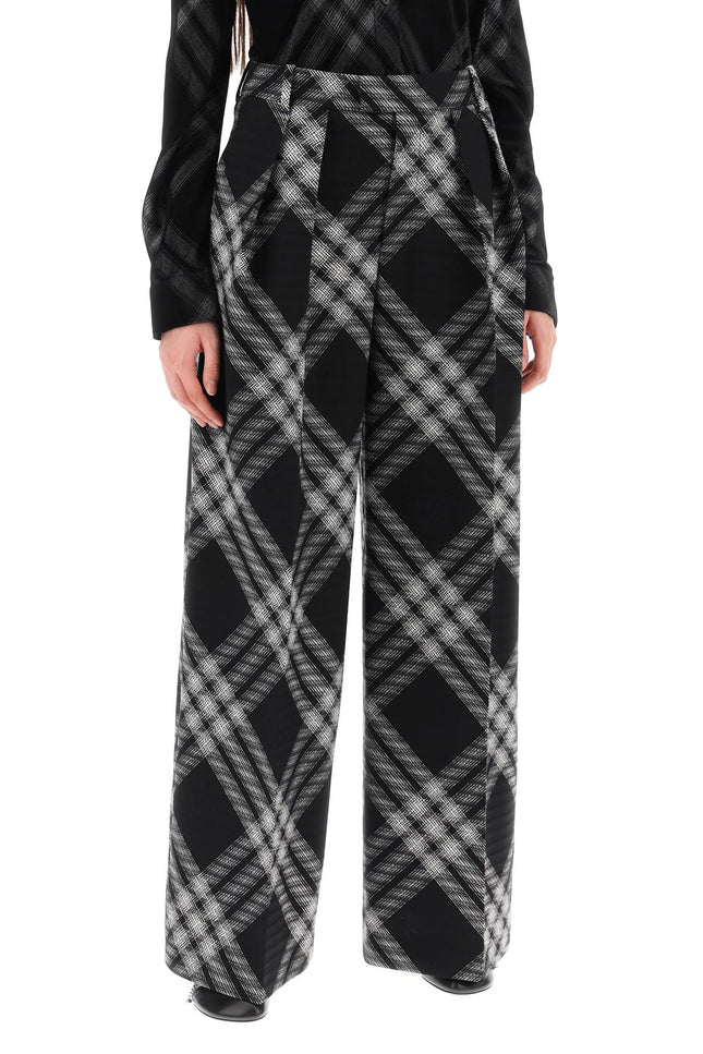 Double Pleated Checkered Palazzo Pants - Black