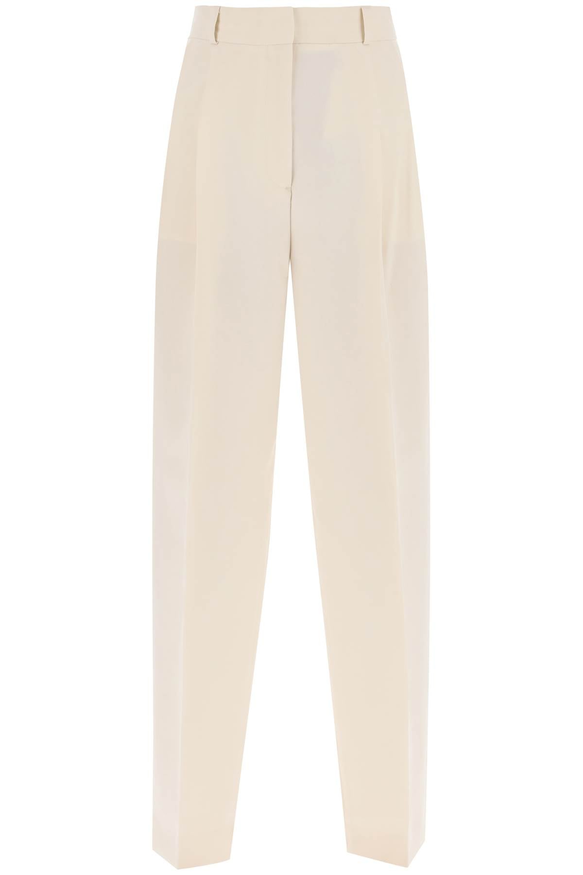 Double-Pleated Viscose Trousers - Beige