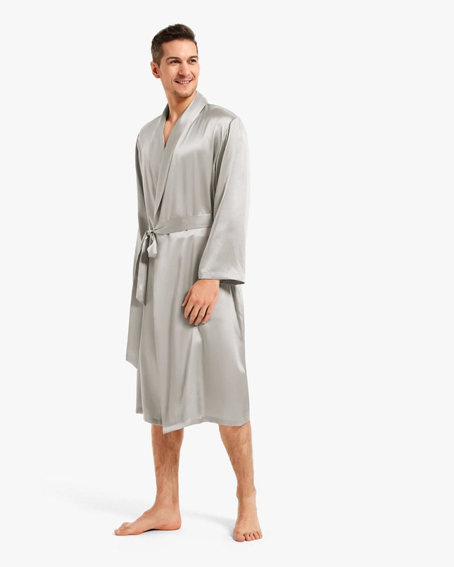 Smooth Silk Robe Cilver Gray-Robe-MommeSilk-Urbanheer