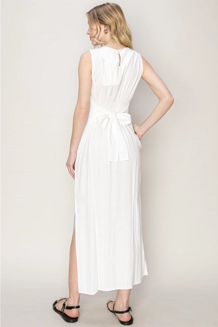 D-LINEN Blended Tie Waist Dress OFF WHITE-Dress-HYFVE-Urbanheer