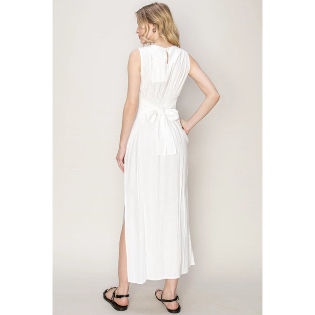 D-LINEN Blended Tie Waist Dress OFF WHITE-Dress-HYFVE-Urbanheer