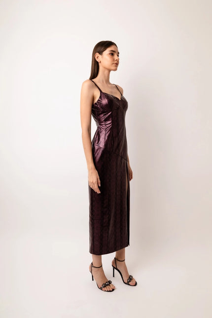 Saskia High Shine Snake Print Maxi Sheath Dress-Dress-Amy Lynn-Urbanheer