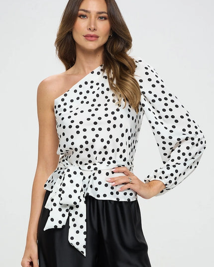 Polka Dot One Shoulder Formal Top with Tie-Top-Renee C.-Urbanheer