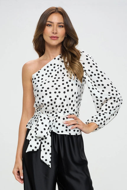 Polka Dot One Shoulder Formal Top with Tie-Top-Renee C.-Urbanheer