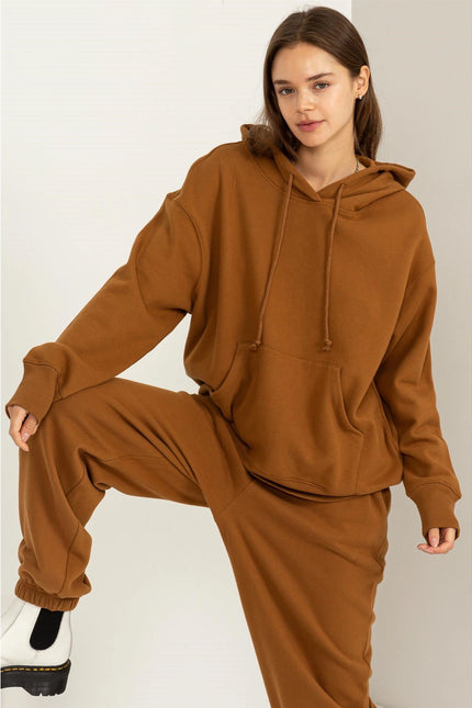 Weekend Chiller Drop Shoulder Oversized Hoodie - Brown-Clothing - Women-HYFVE-Urbanheer