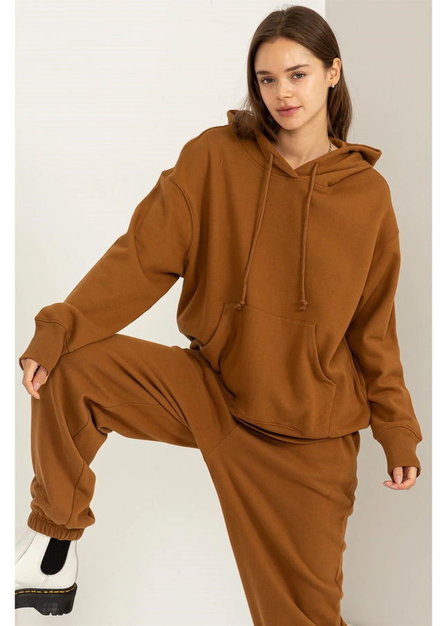 Weekend Chiller Drop Shoulder Oversized Hoodie - Brown-Clothing - Women-HYFVE-Urbanheer