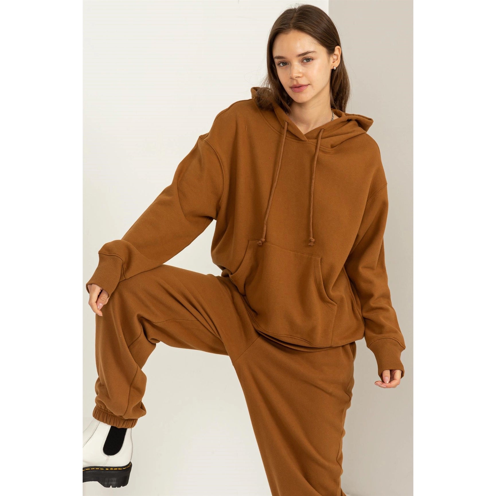 Weekend Chiller Drop Shoulder Oversized Hoodie - Brown-Clothing - Women-HYFVE-Urbanheer