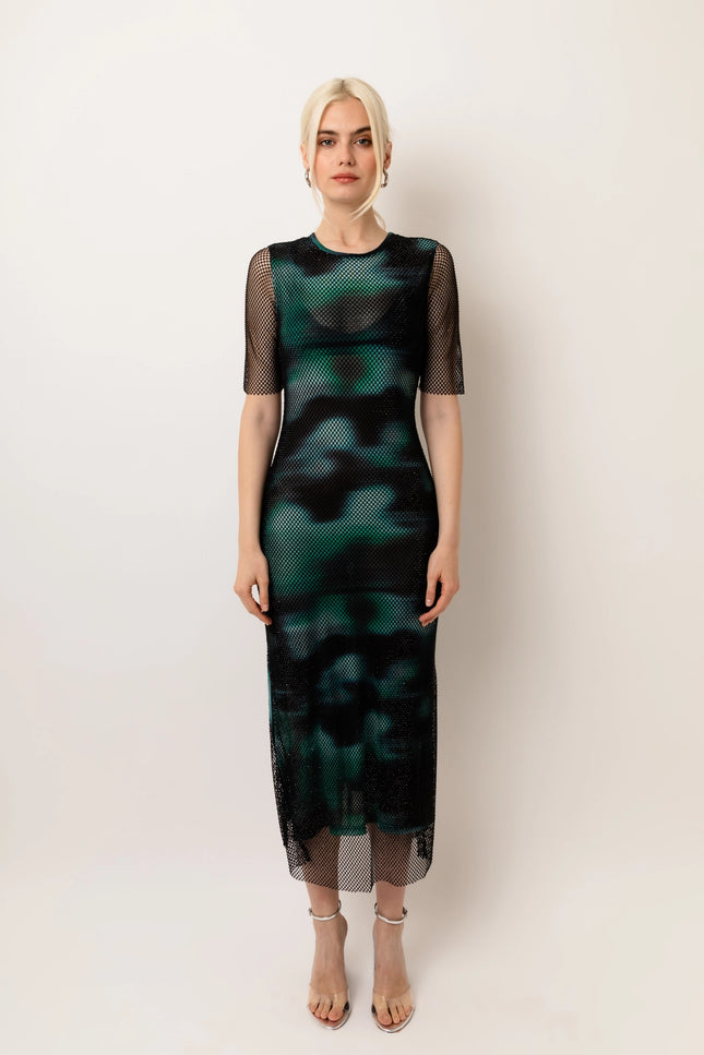 Porto Net Overlay Short Sleeve Midi Dress-Clothing - Women-Amy Lynn-S-Multi Color-Urbanheer