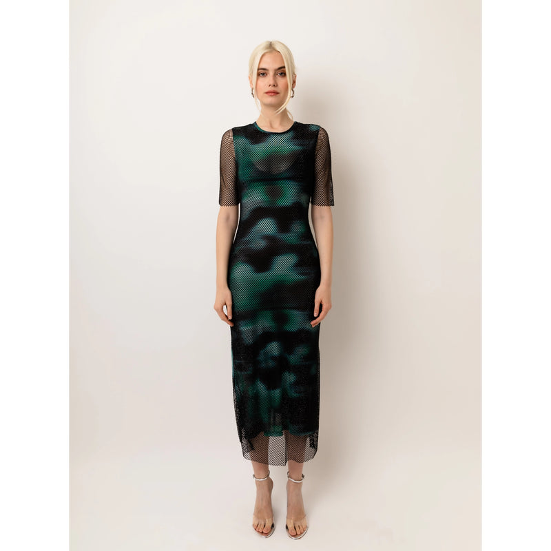 Porto Net Overlay Short Sleeve Midi Dress-Clothing - Women-Amy Lynn-S-Multi Color-Urbanheer