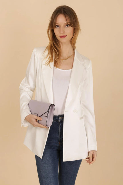 Plain Fitted Satin Jacket White-Jacket-Attentif Paris-S-Urbanheer