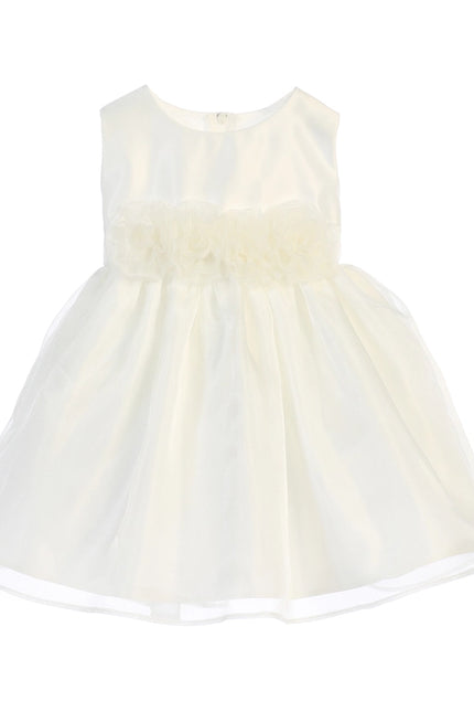 Satin w/ Organza & Hand Rolled Flowers Infant Dress-Dress-Sweet Kids, Inc.-Off White-M (12mths)-Urbanheer