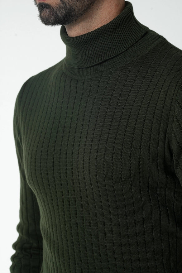 Green Ribbed High Neck-Sweater-Donato-Urbanheer