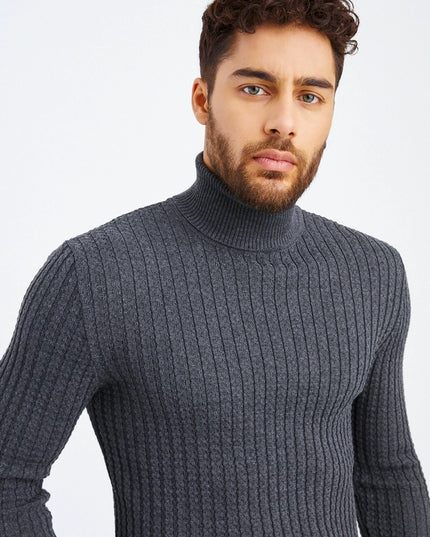 Men'S Knitted Fine Knit Turtleneck Pullover Anthracite-SWEATER-Leif Nelson GmbH-XXL-Urbanheer