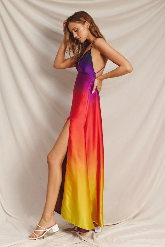 Radiance Ombre Open Back Plunging Maxi Dress Sunset Cosmo-Maxi Dress-Dress Forum-Urbanheer