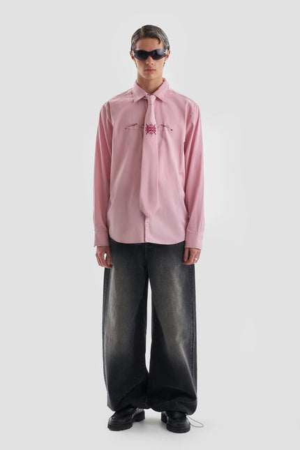 Kash Set Oversized Shirt and Tie with Tattoo Print in Pink