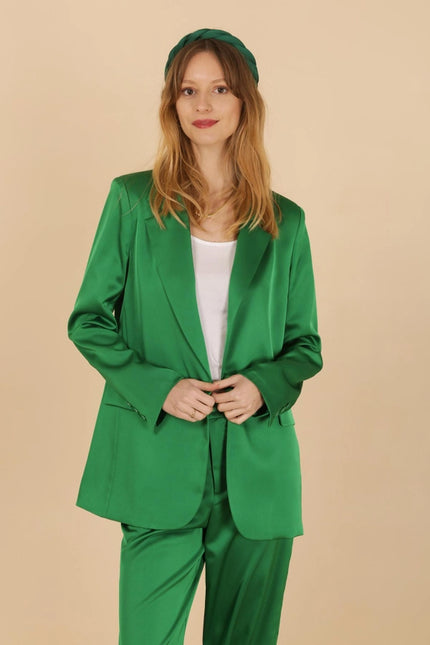 Oversized Plain Satin Jacket Green-Jacket-Attentif Paris-S-Urbanheer