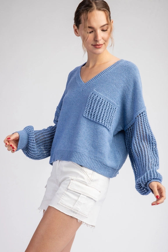 Open Knit Long Sleeve Sweater Top DENIM