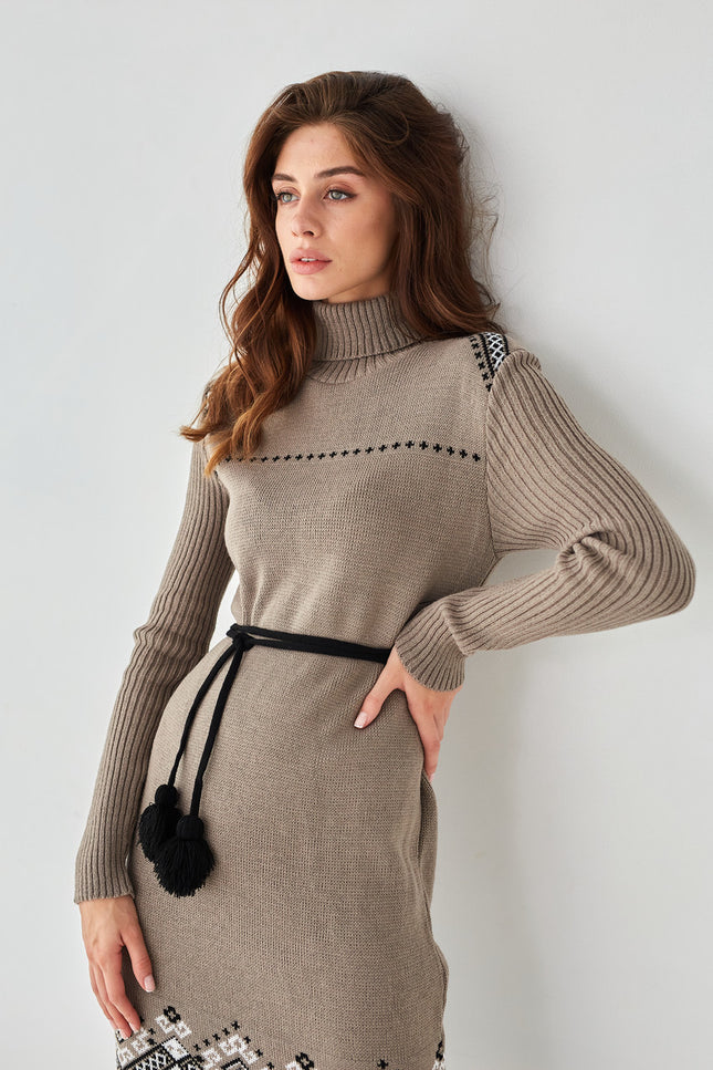 Knitted Warm Dress Ivanka Cappuccino-Clothing - Women-Handmade Originals Ukraine-OS-Urbanheer