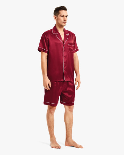 Piped Silk Short Pajamas Claret-Sets-MommeSilk-Urbanheer