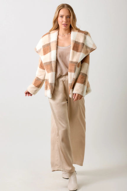 Big Lapel Collar Fur Jacket Rust/Ivory