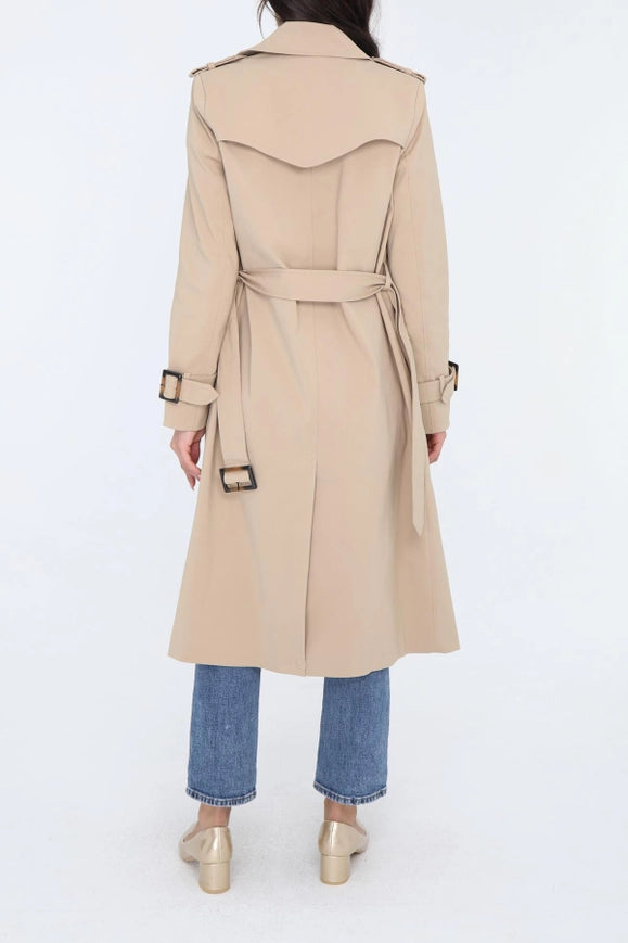 Long Belted Trench Coat Beige-COAT-Attentif Paris-Urbanheer