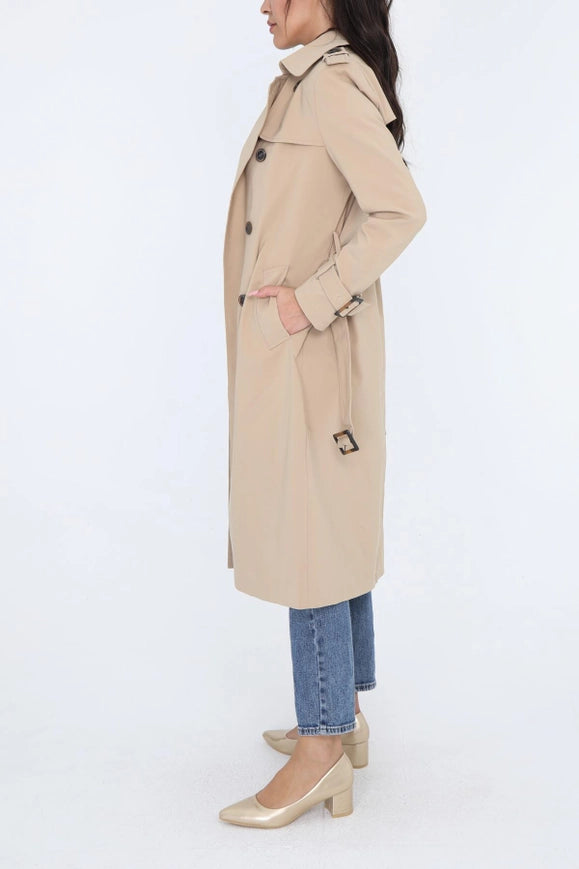 Long Belted Trench Coat Beige-COAT-Attentif Paris-Urbanheer