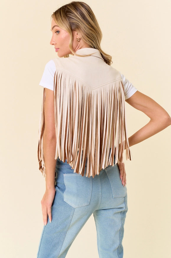 Cream Open Front Contrast Fringe Vest- Western Look-Jacket-Saints & Hearts-Urbanheer