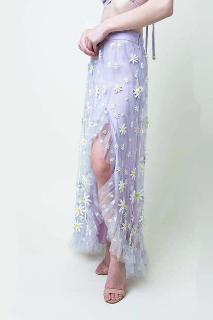 Lavender Daisy Embroidered Skirt-Skirt-La fuori-XS-Urbanheer