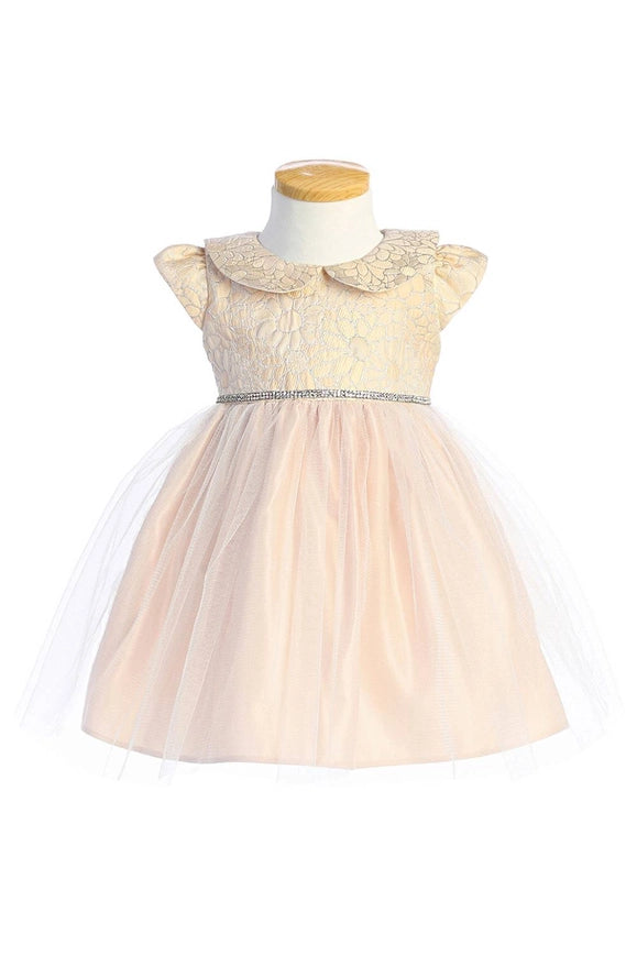 Daisy Jacquard with Collar & Tulle Baby Girl Dress-Dress-Sweet Kids, Inc.-blush-S (6mths)-Urbanheer