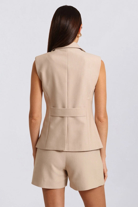 Sculpted Suit Vest Tan-Suit Vest-Avec Les Filles-Urbanheer