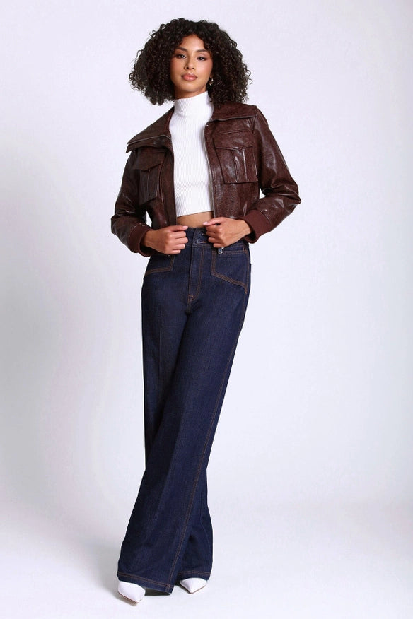 Faux-Ever Leather™ Cropped Aviator Jacket-Jacket-Avec Les Filles-Tobacco-L-Urbanheer