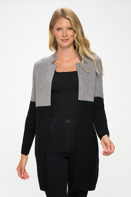 Colorblock Open Front Cardigan With Pockets-Renee C.-Urbanheer