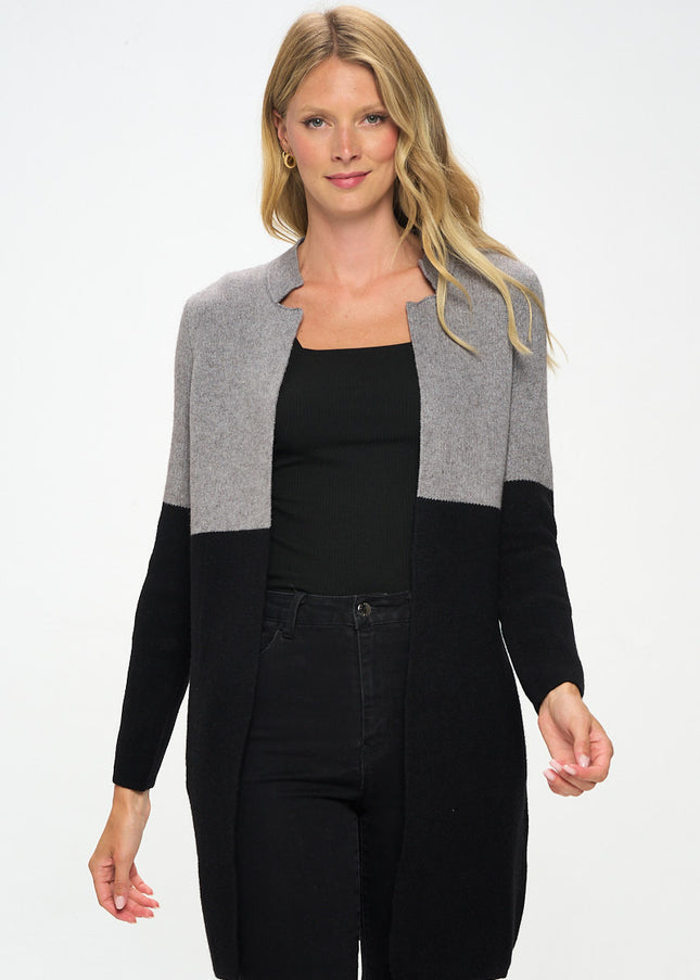 Colorblock Open Front Cardigan With Pockets-Renee C.-Urbanheer