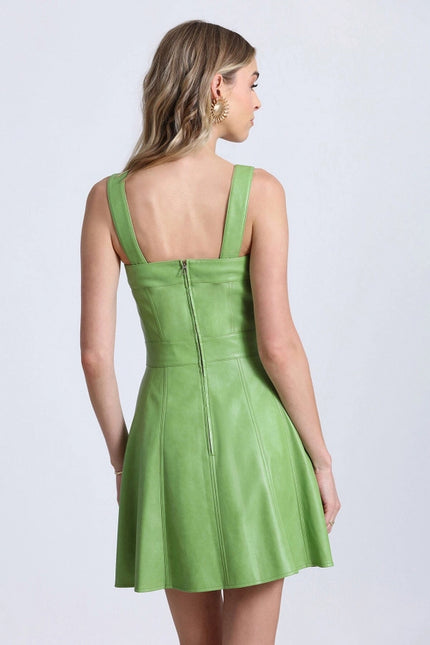 Faux-Ever Leather™ Fit-And-Flare Mini Dress Botanical Green-dress-Avec Les Filles-Urbanheer