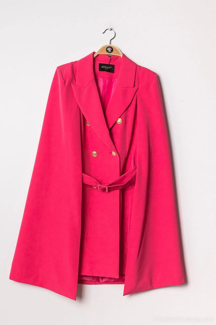 Mid-Length Cape Jacket with Belt Fuchsia-Jacket-Attentif Paris-S-Urbanheer