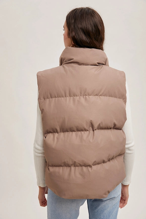 Zipper Front Puffer Vest MUSHROOM