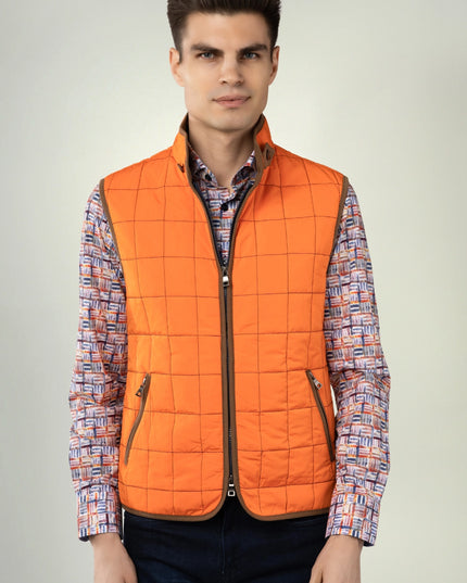 Orange Quilted Zip Up Vest-Clothing - Men-Luchiano Visconti-Urbanheer