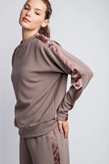 Modal Poly Span Top with Satin Side Detail Mocha