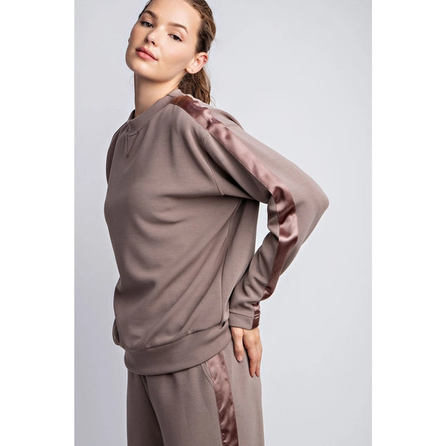 Modal Poly Span Top with Satin Side Detail Mocha