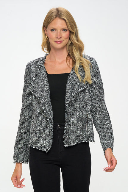 Open Front Blazer Cardigan With Frayed Hem-Renee C.-Urbanheer