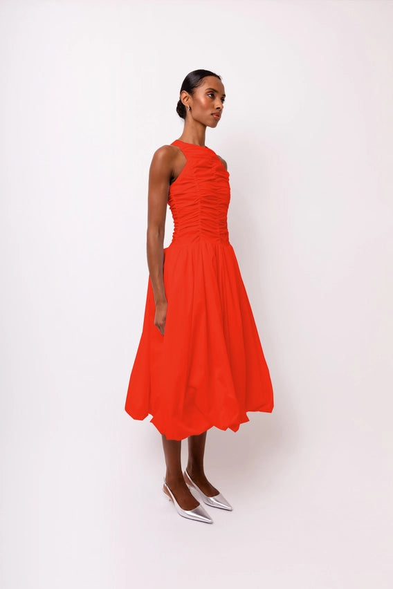 Elodie A Line Ruched Top Sleeveless Midi Dress-Dress-Amy Lynn-Urbanheer