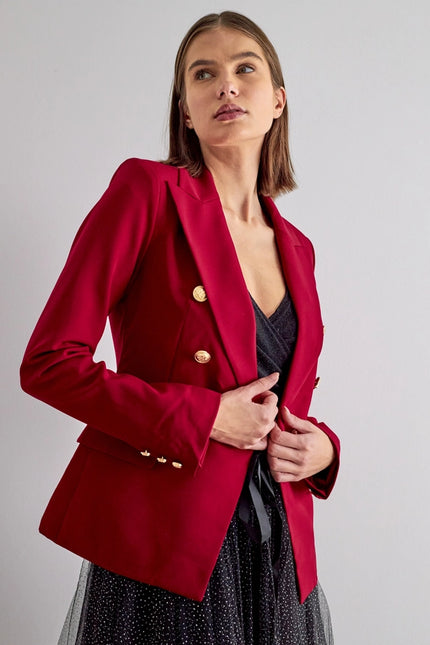 Timeless Fitted Blazer Jacket with Gold Double-Breasted Buttons Bordeaux-Jacket-Attentif Paris-Urbanheer