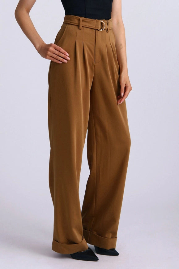 Lyocell Blend Belted Wide Leg Trouser-TROUSERS-Avec Les Filles-Urbanheer