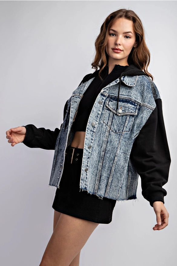 Drawstring Hooded Denim Jacket-Jacket-EDIT by NINE-S-Urbanheer