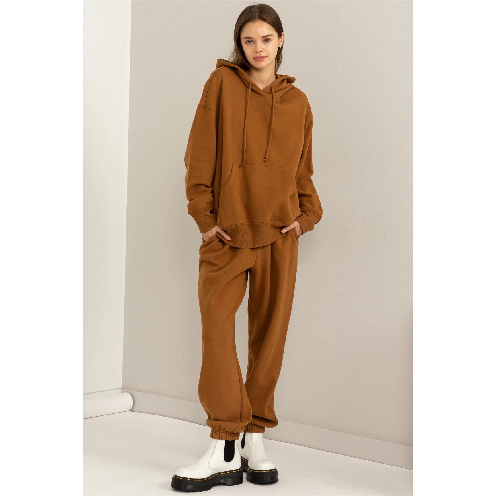 Weekend Chiller Drop Shoulder Oversized Hoodie - Brown-Clothing - Women-HYFVE-Urbanheer