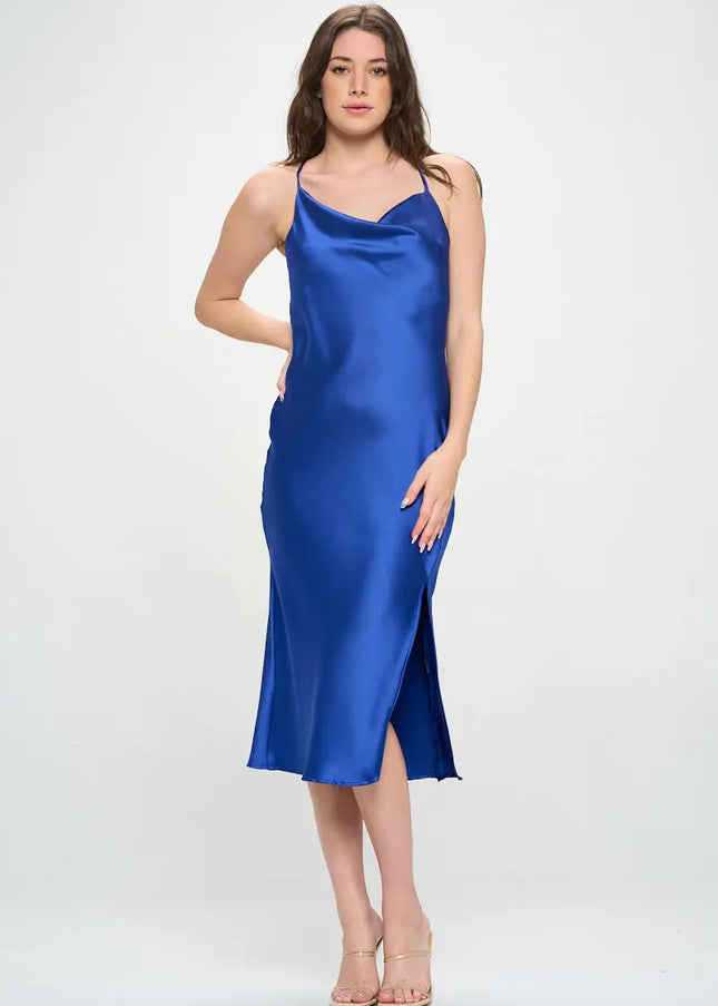 Satin Bias Slip Dress With Slit-Clothing - Women-Renee C.-S-Urbanheer