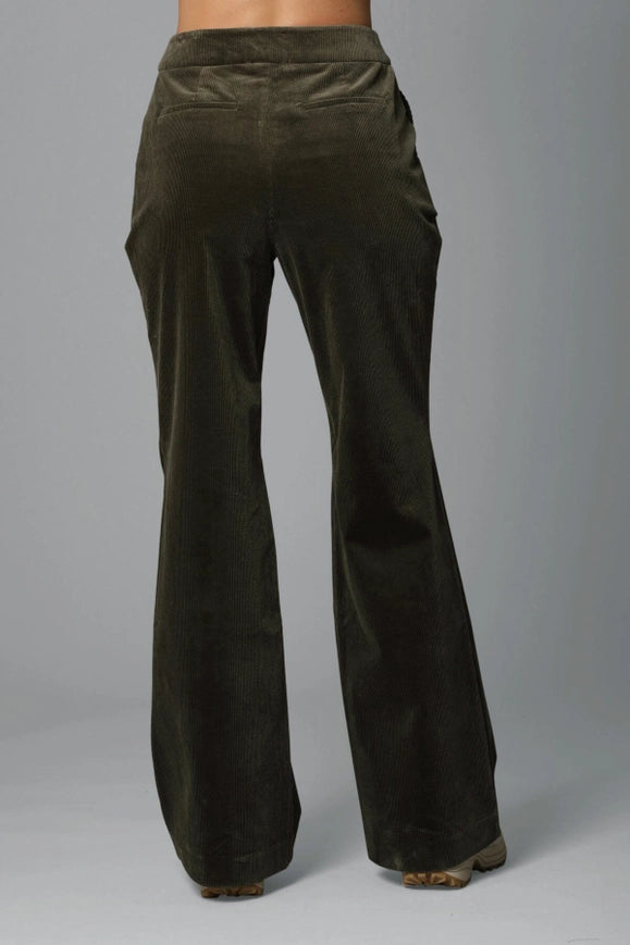 Stretch Corduroy Flare Trouser Spanish Moss-TROUSERS-Avec Les Filles-Urbanheer