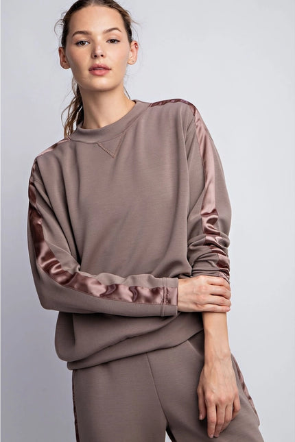 Modal Poly Span Top with Satin Side Detail Mocha