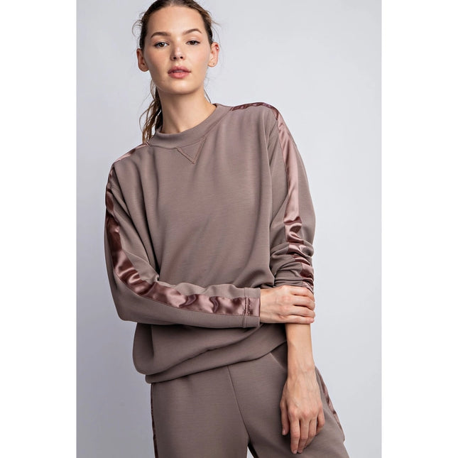 Modal Poly Span Top with Satin Side Detail Mocha